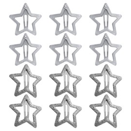 Pack of 12 Silver Hair Clips, Fluffy Star Hair Clips, Pentagram Hair Accessories, Small Star Hair Accessories, Hair Clip Accessories for Women and Girls, Non-Slip Star Hair Clips