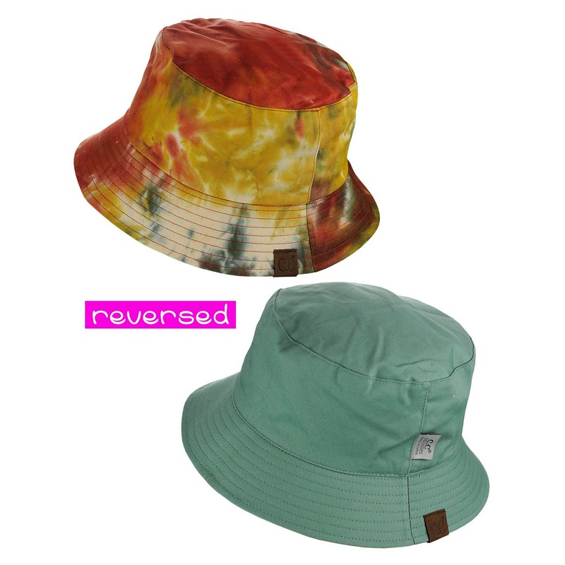 C.C Sombrero unisex 100% algodón plegable reversible teñido anudado, Mostaza/Salvia,