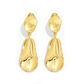 YUJIE Lightweight Gold Hammered Teardrop Dangle Earrings for Women 14K Gold Plated Irregular Water Drop Earrings Minimalist Textured Metallic Statement Jewelry