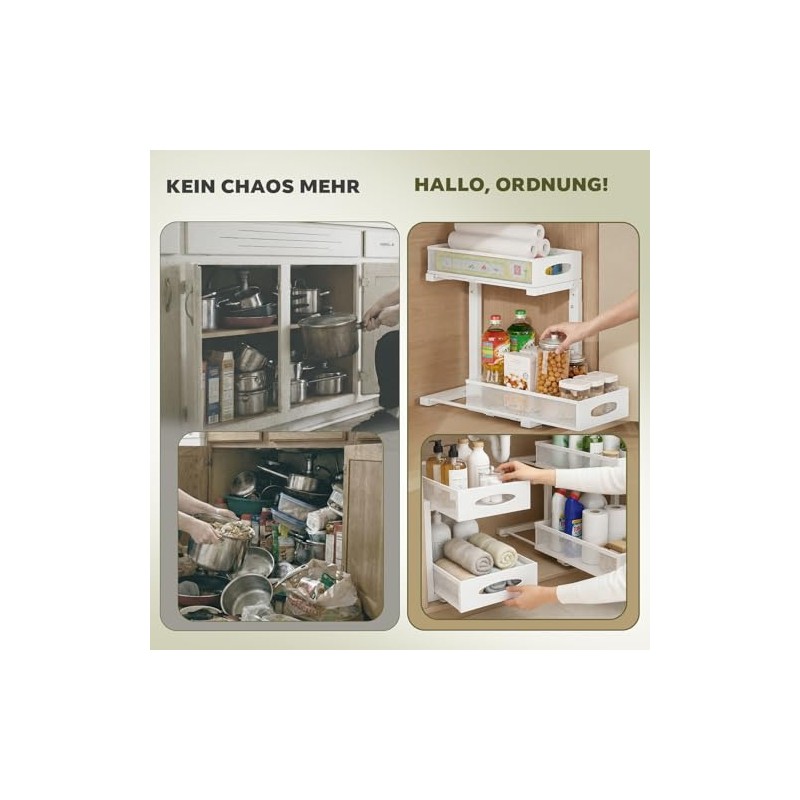 2-Tier Metal Organiser with Pull-Out Baskets, Rustproof, Height-Adjustable Cabinet Organiser