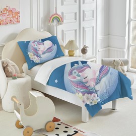 Caregchrisj Unicorn Bedding Kids Duvet Cover Sets Single 3D Printed Patterns Bedding With Unicorn/Moon/Stars/Flowers,Suitable for Boys And Girls' Summer Sets 135x200cm And Pillowcase 50x75cm