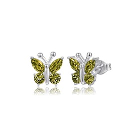 Butterfly Earrings Stud for Women: 925 Sterling Silver Birthstone Earrings Hypoallergenic Peridot Green Earrings Jewelry Cute Gifts for Mom Daughter Friends Christmas Graduation - August Peridot
