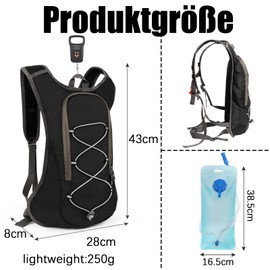 Lollanda Bicycle Backpack, Hiking Backpack, Small, Waterproof Backpacks for Men and Women, MTB Backpack for Cycling, Camping, Running (Black Hydration Pack 2L)