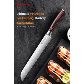 KEEMAKE 8-inch Serrated Bread Knife - Ultra-Sharp High Carbon Stainless Steel Bread Knife for Homemade Breads, Sourdough, Bagels & Cakes - Ergonomic Pakkawood Handle, w/Sheath