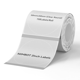 NIIMBOT Labels for B1/B21/B3S Label Maker, 50 x 50 mm (1.97'' x 1.97'') 150 Tapes/Roll, Thermal Label Tape, Waterproof, Oil-Proof for Home Office Small Business Labeling Tape Replacement(Clear Round)