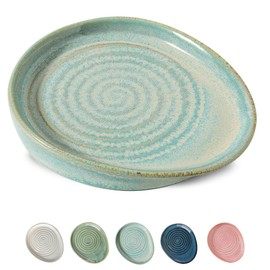 Seyatoo Ceramic Spoon Rest for Stove Top, Spoon Holder for Kitchen Counter, Farmhouse Cooking Utensil Holder for Spoons, Ladles, Spatula, Lake Blue