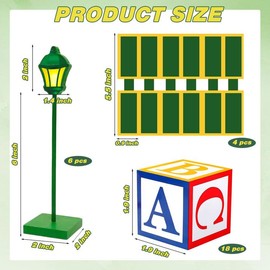 6 Pack Street Sign Wooden Lamp Post with Custom Street Sign Sticker Abc Friend Street Party Decoration, Lamp Post Centerpiece Street Party Supplies for Birthday Party Decor Friend Street Decoration