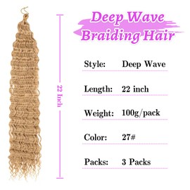 Alaleibaby Curly Braiding Hair 22 inch Ocean Wave Crochet for Black Women 3 Packs Long Deep Wave Wet and Wavy Braiding Hair For Boho Braids.