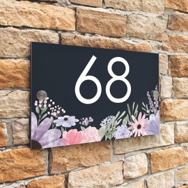 Badgemaster Modern Anthracite House Number Sign Plaque Stainless Steel Standoffs 20cm x 13cm Pastel Flowers Bottom