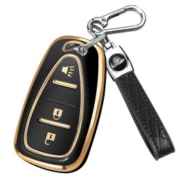 QBUC Key Fob Cover for Chevy, Car Key Fob Case with Keychain for Equinox 2018-2022 Sonic 2017-2020 Spark 2016-2022 Traverse Trailblazer Trax Accessories Protector (Gold-Black)