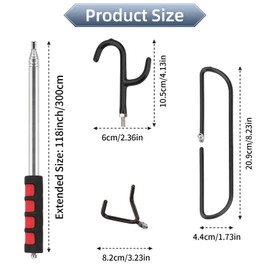 Ebrima Disc Golf Retriever, 10Ft Extendable Disc Golf Pole with 3 Hooks, Stainless Steel Pole for Retrieving Discs in Water, Trees & Bushes, Rocks
