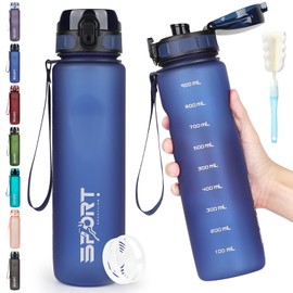 HASAGEI Water Bottle 1L Sports Water Bottle Leak-proof Drinking Bottle Dishwasher Safe BPA Free Sports Bottle with Capacity Scale for Bicycle, Outdoor, School, Gym (Darkblue) (SH0006)