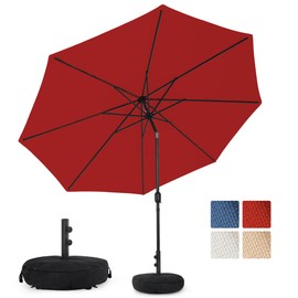 Sundale Outdoor Olefin 5-Year-Non-Fading 11FT Patio Umbrella with Sand Bag Base, Outdoor Umbrella with Tilt and Crank, Red
