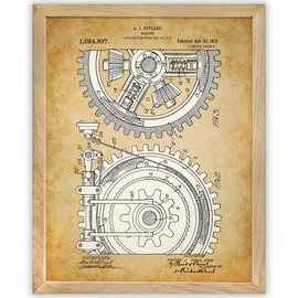 Gears Patent Print - Mechanical Gearing Vintage Print, Classic Garage Sign Poster, Home and Auto Shop Decoration, Industrial and Engineering Art Gift, 11x14 Framed Patent Print Poster