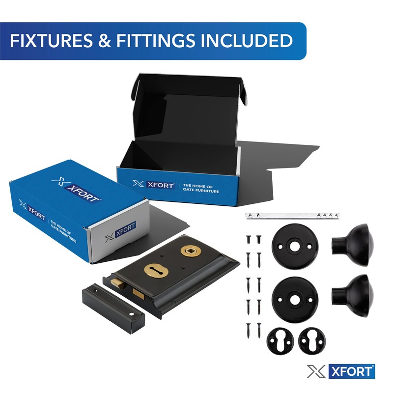 XFORT Rim Knob Set Black, Complete with A Rim Lock,