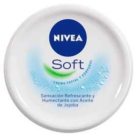 NIVEA Soft crema corporal & facial humectante de rápida absorción para una piel más suave y tersa sin sensación grasosa. Ideal para todo tipo de piel con aceite de jojoba y vitamina E. Tarro de 500 ml.