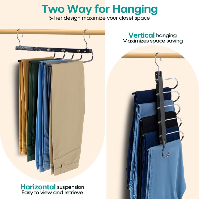 Whitmor Space Saving Pant Hangers, Foldable 5 Tier Closet Organizer