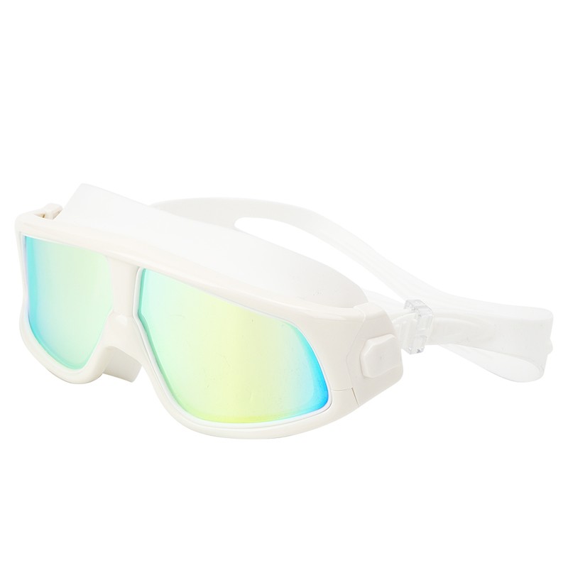 Adult Large Frame Waterproof Antifog Swimming Goggles Electroplate Plain Glass