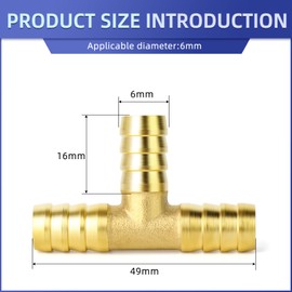 ERGAOBOY 5 x 6 mm brass hose nozzle, T-piece, 3-way T-shaped hose screw connection with 15 clamps