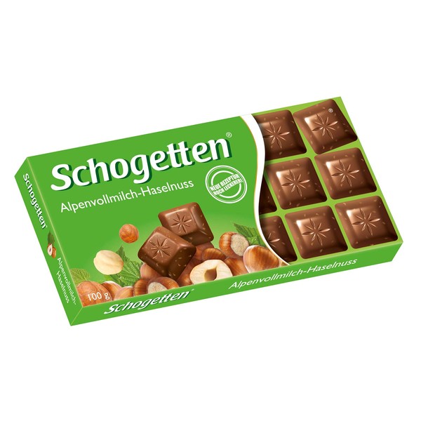 Schogetten Alpine Milk Chocolate with Hazelnuts Bar Candy Original German