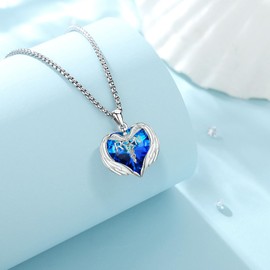 LOOVE Angel Wings RN Necklace 925 Sterling Silver Guardian Angel Nurse Necklace for Women Heart Crystal RN Caduceus Pendant Nurse Jewelry Nursing Graduation Gifts