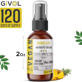 GIVOL, Organic Raw Bromelain Mist-Liquid Extract for Kids & Adults - Digestion & Inflammatory Response & Healing – Extra Strength 500 mg, 120 Day Supply- Natural Pineapple Extract- Non-GMO - 2 oz