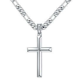 Ursteel Cross Necklace for Men, 925 Sterling Silver Mens Cross Necklace Chain Cross Pendant Necklace for Men 24 Inch Cross Necklace Jewelry Fathers Day Christmas Gifts for Men Him