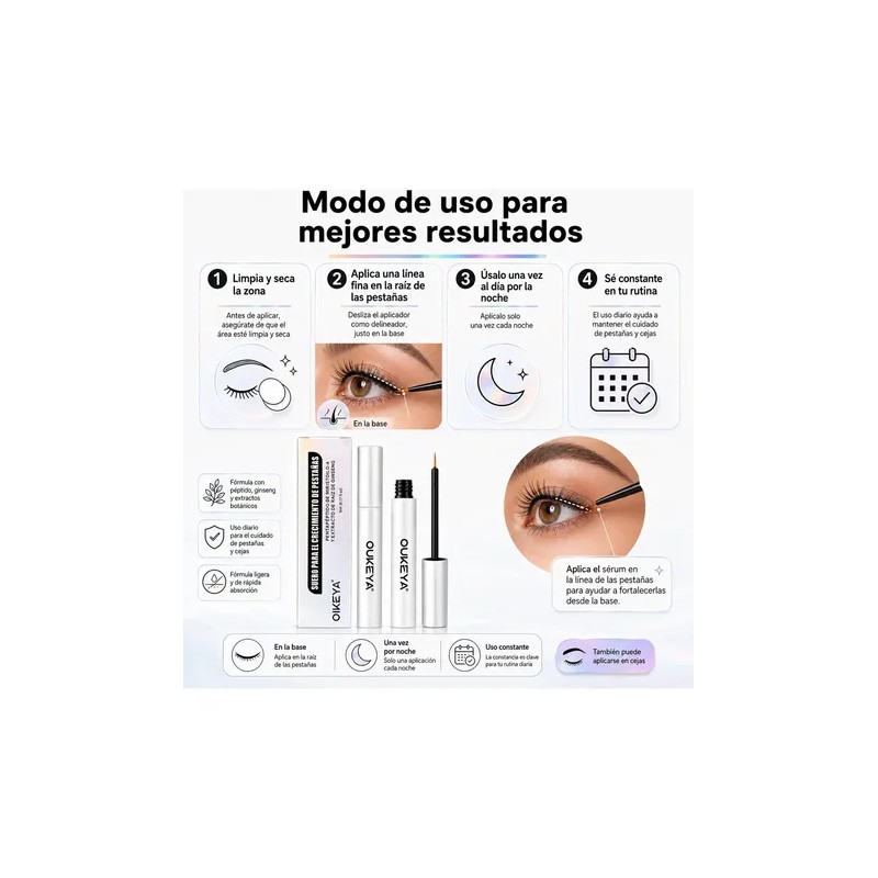 Sérum Pestañas Y Cejas Oukeya Pack 2 Crecimiento Y Fuerza