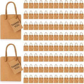 100 Pack Mini Gift Bags Bulk, 4 x 2.75 x 4.5 Inches Paper Bags with Gift Tags, Extra Small Paper Gift Bags with Handles for Birthday Gifts, Party Favors, Weddings, Baby Showers (Brown)