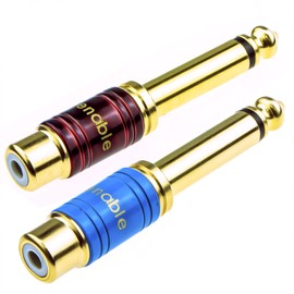 kenable PRO Metal 6.35mm Mono Jack Plug to RCA Phono Socket in Red and White [Pair] [RCA Phono to 6.35mm 1/4]