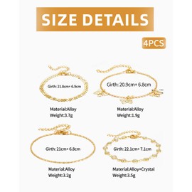 UYRVAPE Women's Adjustable Anklet Stainless Steel Waterproof Anklet Boho Anklet Gold Heart Anklet Beads Anklet Foot Jewellery for Women and Girls Pack of 4