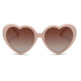 YUELUQU Heart Sunglasses Women Men Polarised 90s Vintage Festival Accessories Party Glasses, Beige-tea