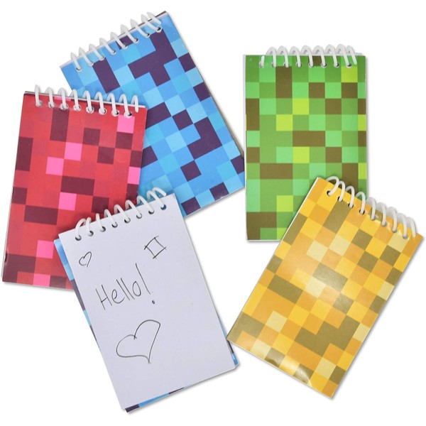 48 Count Mini Pixel Notepads Multi Color Pixelated Digi Spiral Notebooks 4 Designs Miner Crafting Birthday Party Favor Supplies Decor Pixels Mining Theme Pads for Kids Boys Girls Classroom Giveaways