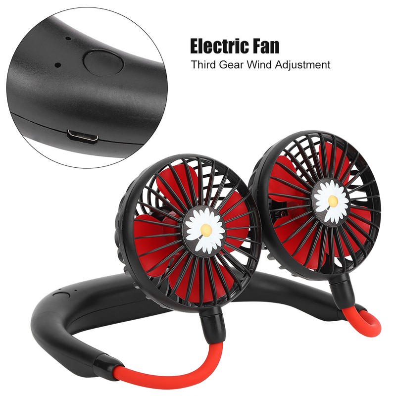Daisy Pattern Portable Hand Free Neck Hanging Fan USB Rechargeable