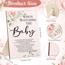 51 Pcs Cool Baby Shower Games Flower Funny Who's Watching The Baby Sign Wooden Game Sign Baby Gift Sets 50 Pcs Tiny Plastic Babies Small Mini Baby Baby Shower Game Prizes for Gender Reveal Party