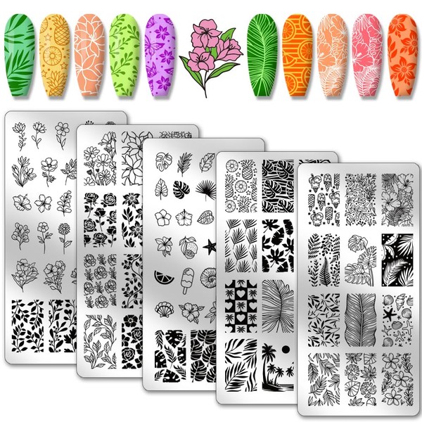 PH PandaHall 5pcs Floral Leaf Nail Art Templates, 96 Patterns