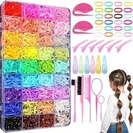Accesorios para el Cabello para Niños Pequeños de 32 Colores, 1800 Mini Bandas de Goma con Herramientas de Peinado para Cabello, Ligas para Cabello Niña Duraderas, Gomas de Pelo Colores en Caja