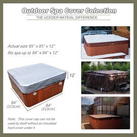 UCEDER Waterproof Hot Tub Cover 170G Polyethylene Spa Cover and UV Protection Hot Tub Sun Shield (84"x84"x12")