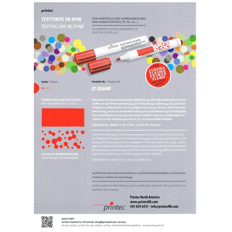Dyne 38 Test Pens For Plastic Surface Testing, Corona &