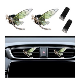 Augeny 2PCS Bling Dragonfly Air Vent Clips, Cute Crystal Car Air Fresheners Vent Clips, Rhinestone Diamond Auto Diffuser Vent Clip for Women Girls, Car Interior Decor Accessories (Green)