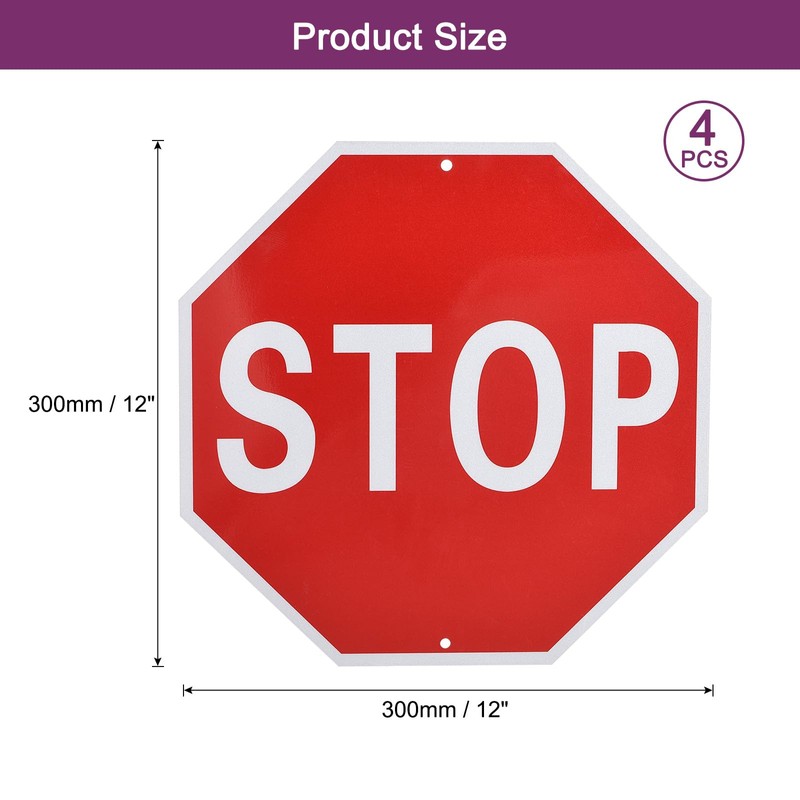 sourcing map 4pcs Stop Sign 12" x 12" Warning Reflective