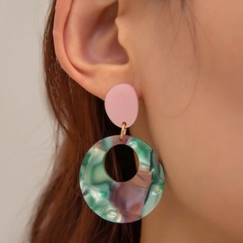 Wendalern Round Resin Earrings - Geometric Circle Acrylic Boho Disc Statement Jewellery Multicoloured for Women Girls, Acrylic, No Gemstone