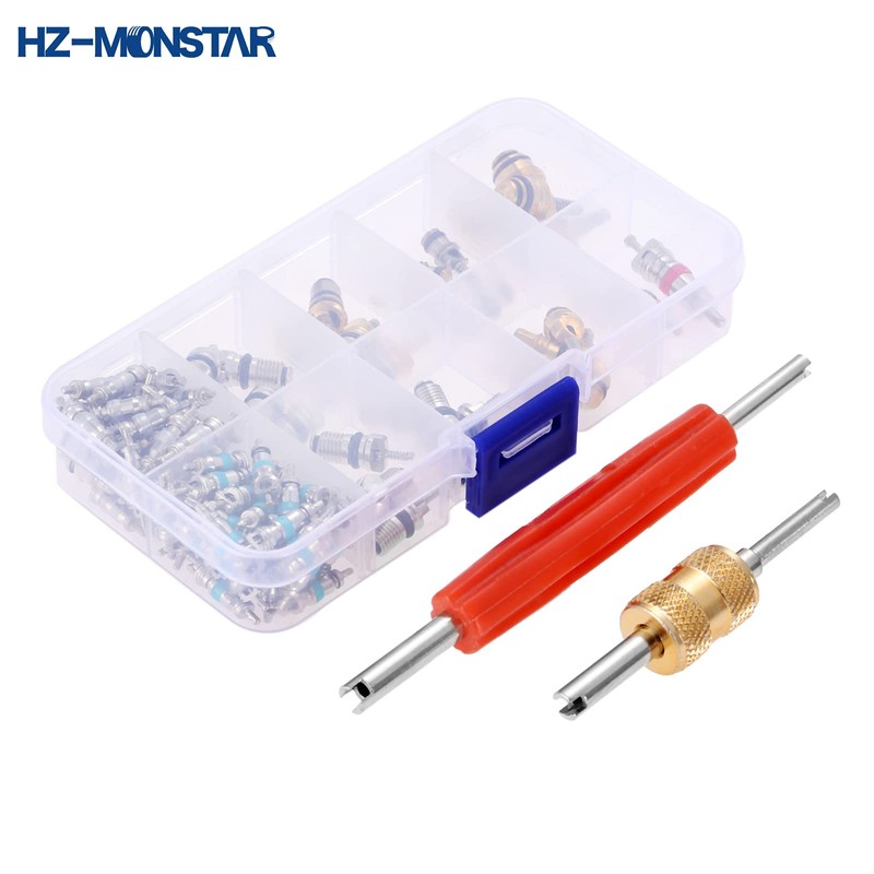 HZ-MONSTAR Valve Core Kit, 100 Pieces, R12, R134a, R410, R32,