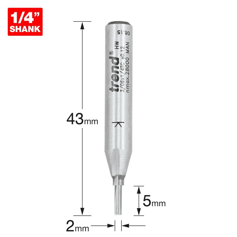 Trend Professional Straight Two Flute Router Cutter Bit, 1/4 Inch