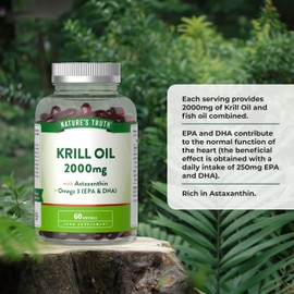 Nature's Truth Krill Oil 2000mg - 60 Softgels - with Astaxanthin and Omega 3 (DHA & EPA)