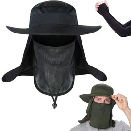 OBOAA Sombrero de Pesca Protección UV, UPF50+ Sombrero para el Sol para Hombre y Mujer con Velo y Mosquitera Protección Cuello Al Aire Libre, Plegable y Impermeable para Senderismo Camping (Negro)