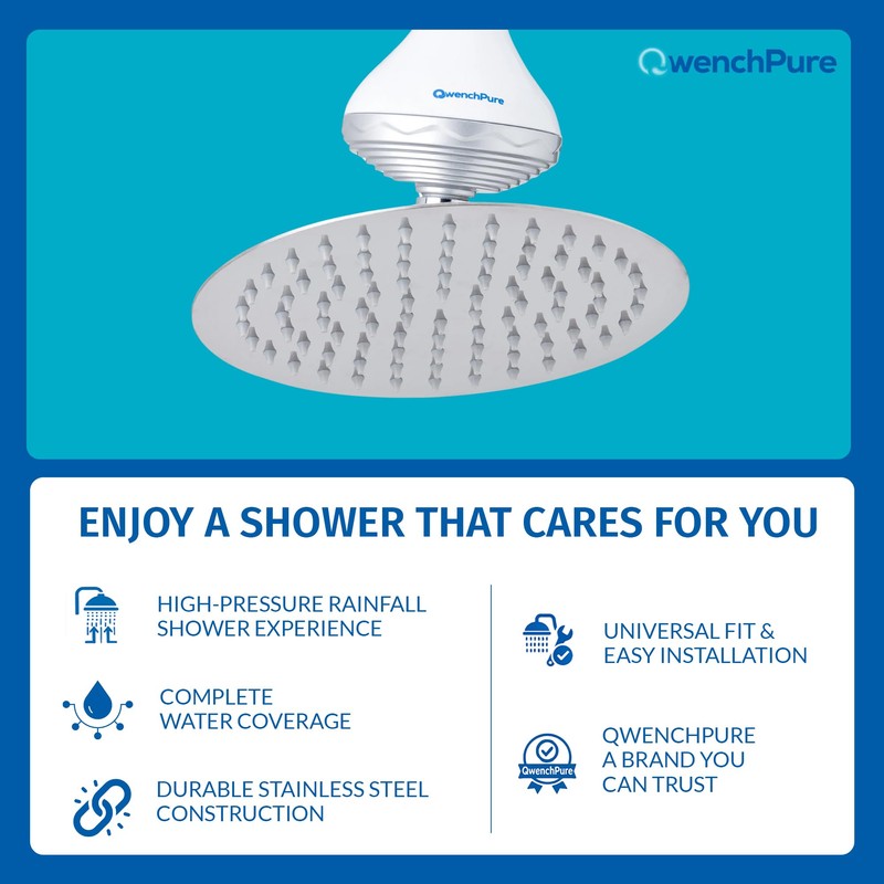 QwenchPure - 8 Inch Stainless Steel Rainfall Showerhead – High