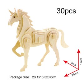 3D Wooden Puzzle Unicorn Model Wooden Craft Kit Children's Toy (JP257 Unicorn 30 Pieces)