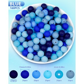 160PCS FIVEIZERO Silicone Beads 15mm, Mix Color for Keychain Making, Rubber Beads for DIY Crafts, Bracelets, and Necklaces - Silicone Beads Bulk, Round Silicone Beads for Pens(Blue)