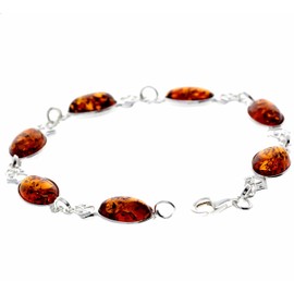 SilverAmber Jewellery - 925 Sterling Silver with Oval Baltic Amber Bracelet - 19.5 cm - 3233, Sterling Silver, Amber